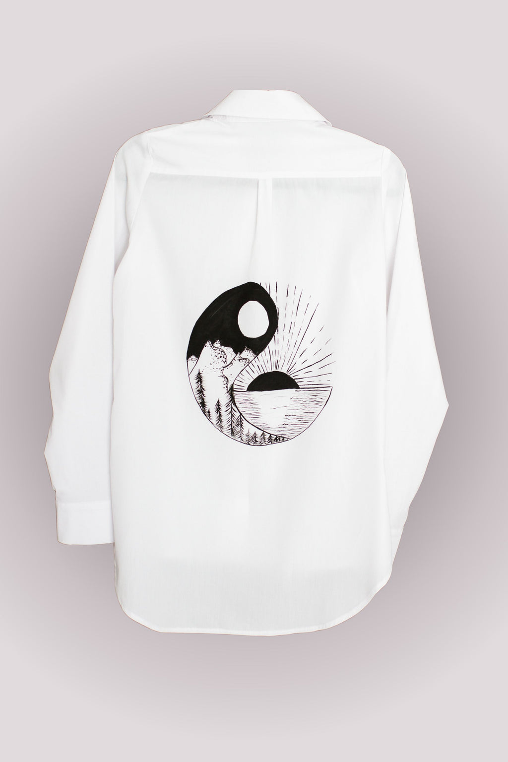 Cămașă Pictată Manual "Ying-Yang" (Simbol Echilibru) din Bambus și Bumbac Organic