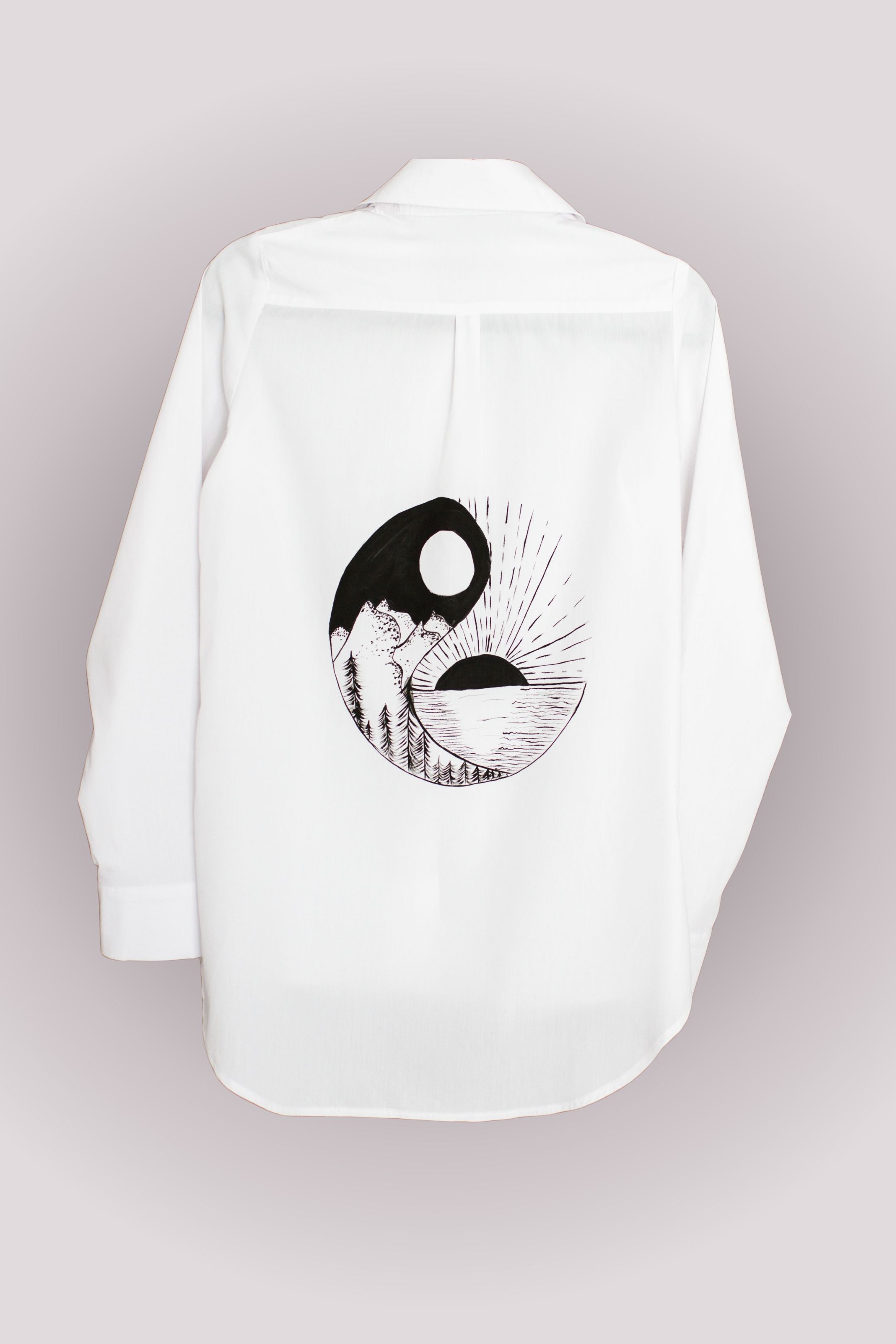Cămașă Pictată Manual "Ying-Yang" (Simbol Echilibru) din Bambus și Bumbac Organic