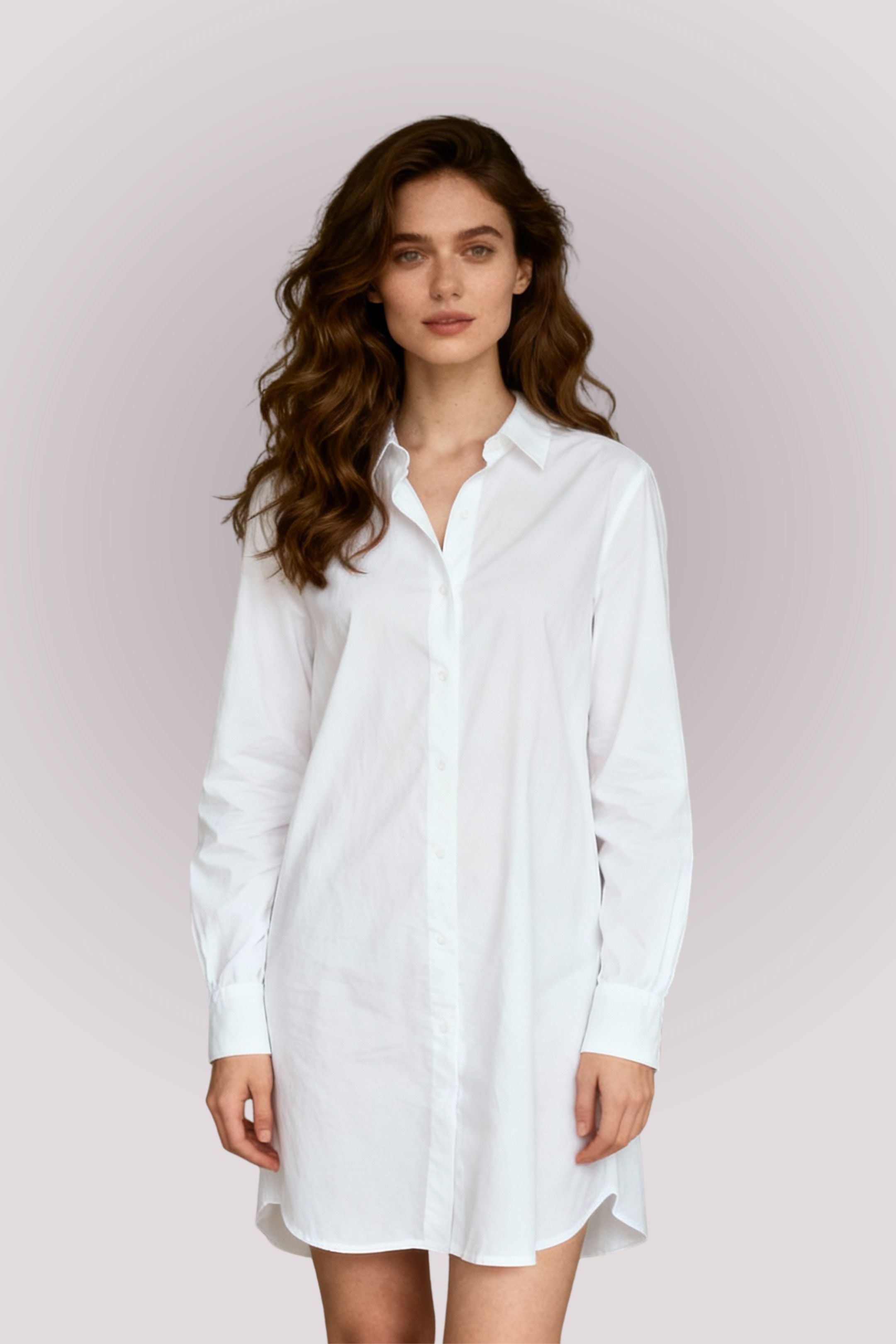 Cămașă-Rochie Albă Simplă din Bumbac Organic și Fibră de Bambus